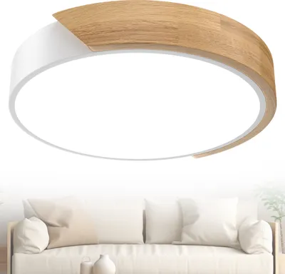 Produktbild von UISEBRT 48W Kaltweiß LED Deckenleuchte Holz mit Weißer Außenhülle, Badezimmerleuchte Flurleuchte Küchenlampe Wohnzimmer Deckenlampe für Zuhause