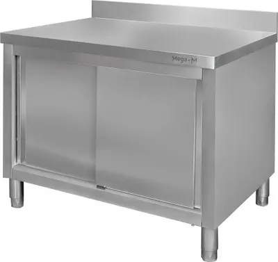 Zdjęcie produktu dla Kuchenny stół gastronomiczny ze stali nierdzewnej przyścienny z szafką Mega-M 120x60x85 cm