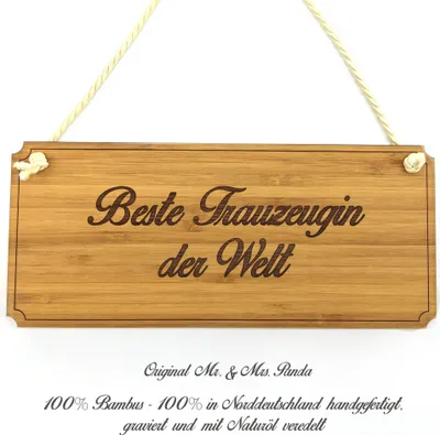 Produktbild von Mr. & Mrs. Panda Hinweisschild Trauzeugin - Geschenk, Graviert, Trauung, Freundin, Wegweiser, Firmenschild, Reklameschild, Landhaus, Türschild, Holz, Shabby, Geschenkidee
