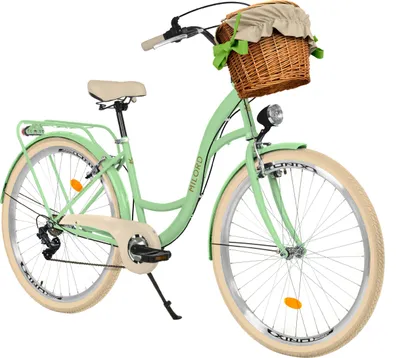Produktbild von Milord Komfort Fahrrad Mit Weidenkorb Damenfahrrad, 28 Zoll, Mintze-Creme, 7-Gang Shimano