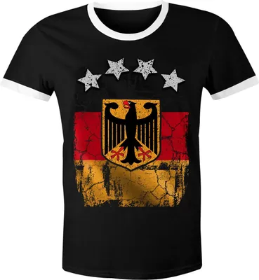 Produktbild von Cooles Herren WM-Shirt Deutschland Flagge Vintage 2018 Fußball Sterne schwarz-weiß XXL