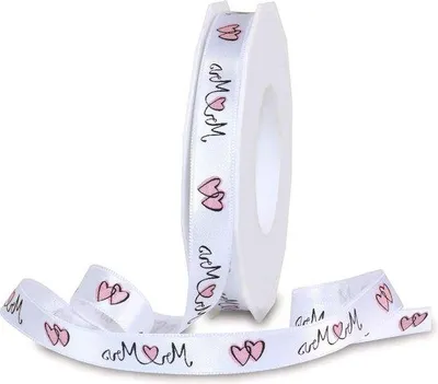 Image de 20 m de ruban de satin blanc et rose avec des cœurs