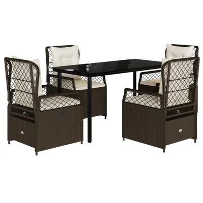 Produktbild von 5-tlg. Garten-Essgruppe mit Kissen Braun Poly Rattan