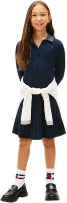 Produktbild von Tommy Hilfiger Mädchen Pullover-Kleid Mini Cable Sweater Dress Polokragen, Blau