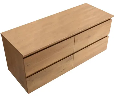 Zdjęcie produktu dla CERANO – Szafka łazienkowa Carole + blat pod umywalkę Navira Slim – 18 mm – dąb miodowy – 160 x 49,8 x 46 cm
