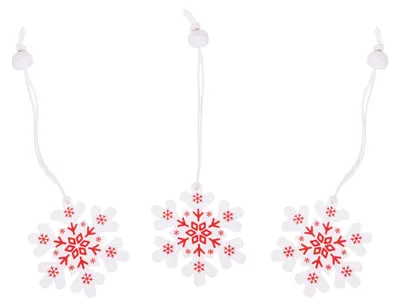 Immagine prodotto di Ciondolo in legno SPRINGOS bianco con ornamenti rossi 3 pz. Decorazioni natalizie Decorazioni per l'albero di Natale (fiocchi di neve)