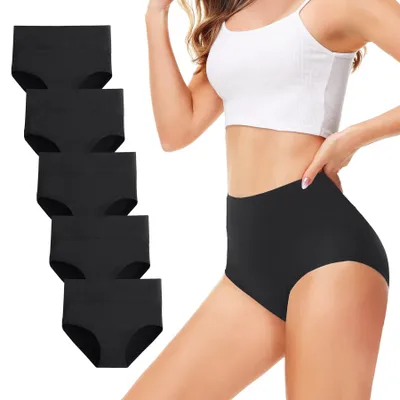 Produktbild von TUUHAW Unterhosen Damen Baumwolle Hohe Taille Slip Schwarz 5er Pack 3XL