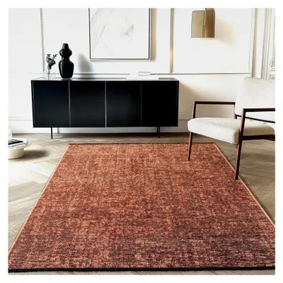 Produktbild von Baumwollteppich Terrakotta 140x200 cm Waschbar, Boho-Stil, Vintage Kelim, Kurzflor, rutschfest und weich, einfarbig meliert, für Wohnzimmer, Schlafzimmer, Büro und Küche