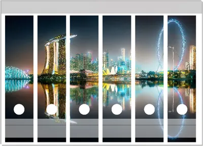Produktbild von Wallario Ordnerrücken Sticker, selbstklebend für breite Ordner, 6 Stück, Motiv Singapur bei Nacht