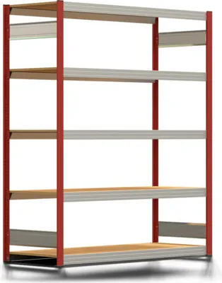 Produktbild von Fachbodenregal Tiefenriegel - 250 kg - 2.000 x 1.695 x 600 mm (HxBxT) - Grundregal - feuerrot - 5 Holzböden - Lagerregal - Steckregal BERT