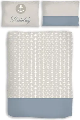 Produktbild von Küstenbaby Anker Kinderbettwäsche, 100x135 + 40x60 cm 2 tlg., 100 % Baumwolle in Renforcé, gestreifte Anker Bettwäsche für Mädchen und Jungen