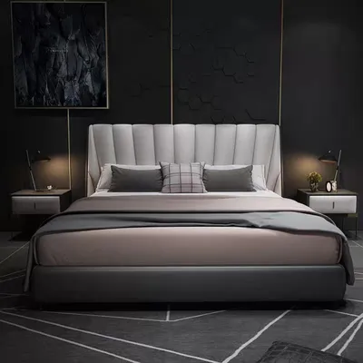 Immagine prodotto di Letti matrimoniali per hotel 180x200cm camera da letto in pelle grigia letto imbottito design