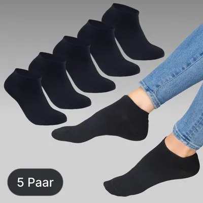 Produktbild von Kurzsocken ohne Naht Uni Baumwolle Sneakersocken Damen Herren Knöchelsocken Schwarz 5 Paar 43 - 46