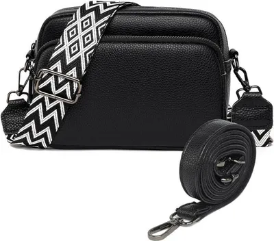 Produktbild von Damen Umhängetasche Echtes Leder Crossbody Bag Breiter Schultergurt 3 Fächer