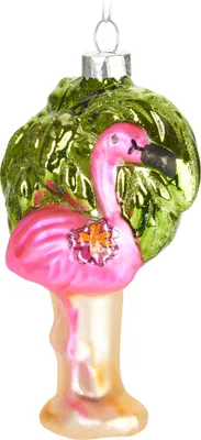 Produktbild von BRUBAKER Flamingo Pink mit Palme Weihnachtskugel aus Glas - Handbemalt - Christbaumschmuck Lustig - Christbaumkugel Figuren Weihnachtsdeko
