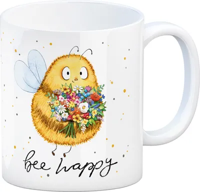 Produktbild von Pummel Biene Kaffeebecher mit Spruch Bee happy