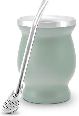 Image de Tasse isotherme en acier inoxydable pour yerba mate, avec un motif vert