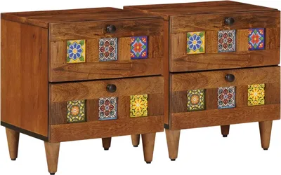 Image de vidaXL Table de chevet, lot de 2, marron, 40 x 33 x 46 cm, bois massif de manguier
