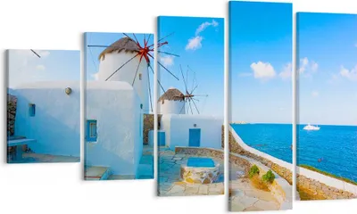 Produktbild von Bild auf Leinwand - Leinwandbild - Griechenland Insel Küste Haus - 100x60cm - Wand Bild - Wanddeko - Leinwanddruck - Bilder - Kunstdruck - Wanddekoration - Leinwand bilder - Wandkunst - EG100x60-2424