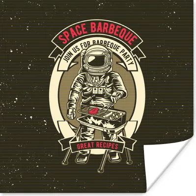Produktbild von MuchoWow® Poster Jahrgang - Astronaut - BBQ 50x50 cm - Wohnzimmerdekoration