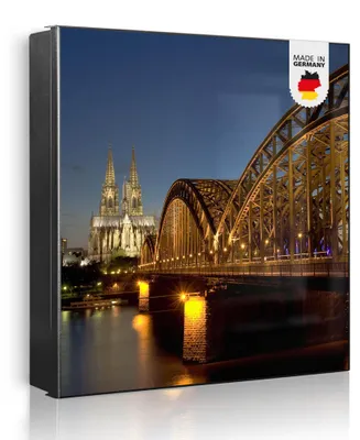 Produktbild von banjado Schlüsselkasten aus Metall, 30x30cm groß mit 32 Haken, als Magnettafel nutzbar, Korpus schwarz, Anschlag rechts, Köln [SKG1 10135]