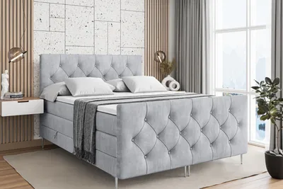 Produktbild von ALTDECOR Boxspringbett mit Silber Füßen, Matratze und Lattenrost, Topper, Fußteil, Polsterbett mit Bettkasten, Bett mit Stauraum H3- und H4- Matratze -MIRAGE-FS-Z KING-200x200 - Grau Monolith