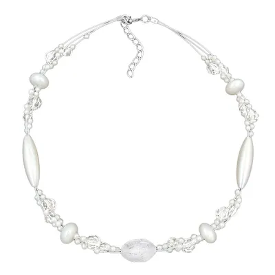 Produktbild von Kette Drahtkette Krokoperle weiß frosted Perle wachsweiß Kunststoffperlen 42cm weiß 15mm