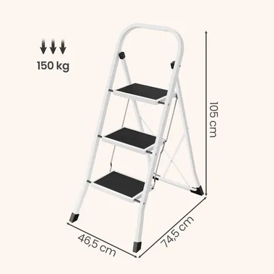 Produktbild von Stehleiter - 3-stufiger Klapptritt - Mit Klappsicherung - Platzsparend klappbar - Bis 150 kg belastbar - Höhe 110 cm