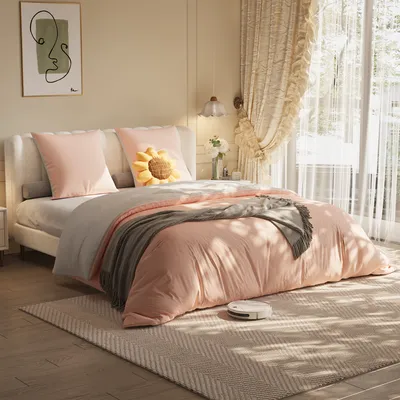 Produktbild von Bettwäsche 140x210cm 4teilig Rosa Hellgrau Wendebettwäsche Set aus Mikrofaser,Einfarbig Bettbezug Deckenbezug mit Reißverschluss und 2 Kissenbezug 80x80cm