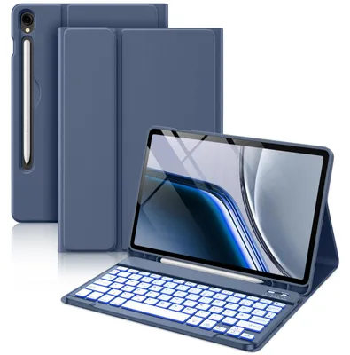 Produktbild von Tastatur Hülle für Galaxy Tab S10 Lite S10 FE S9 FE Tab S9 𝐊𝐨𝐦𝐩𝐚𝐭𝐢𝐛𝐢𝐥𝐢𝐭ä𝐭 Blaugrau