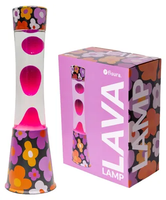 Zdjęcie produktu dla "Fisura - Lampa lawowa z motywem kwiatowym". Podstawa z motywem kwiatowym, przezroczysta ciecz i