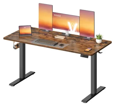Immagine prodotto di Scrivania regolabile in altezza con funzione di memoria, 4 posizioni di altezza, colore marrone vintage, dimensioni 140x60x72-120 cm