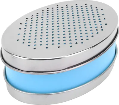 Imagen del producto de Rallador de queso de doble cara, de acero inoxidable, tipo caja. Rallador portátil para alimentos con recipiente de almacenamiento para ingredientes como jengibre y rábano. Color azul