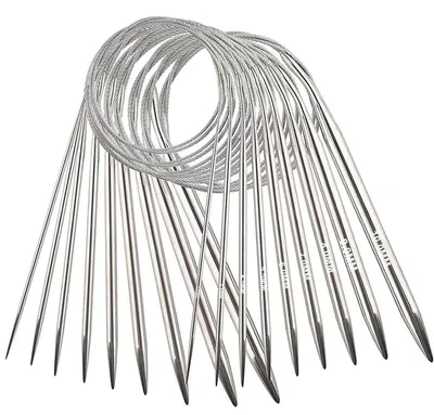 Image de Aiguilles à tricoter circulaires, longueur 60 cm, 9 pièces, en acier inoxydable, jeu de 2,5 à 10 mm, pour tricoter des pulls, des écharpes et des bonnets