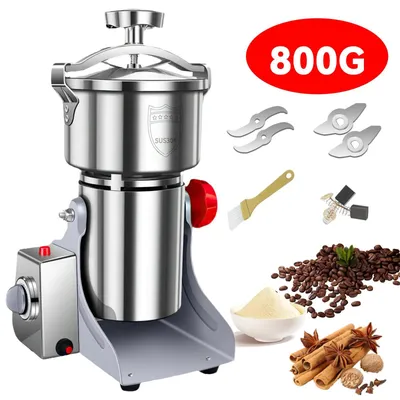 Produktbild von Elektrische Mühle - Getreide- und Kaffeemühle 800 g - Hochgeschwindigkeit - Trockene Kräuter & Gewürze - Edelstahlgehäuse - 220–240 V EU-Stecker