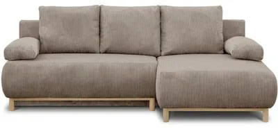 Image de Canapé d'angle droit convertible - 3 places - MIKA - Tissu velours côtelé taupe - Coffre de rangement - 192 x 84 x 93 cm