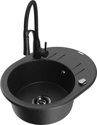 Produktbild von Mexen Kevin 1 Becken-Granitspüle mit Abtropffläche und Mischbatterie Aster, Schwarz/Silbermetallic - 6517-73-73450-70-B