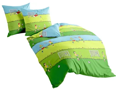 Produktbild von JACK by Bierbaum Biber Fußball Bettwäsche 135x200cm 2 tlg. Kinder Tor Grün Kinderbettwäsche Baumwolle