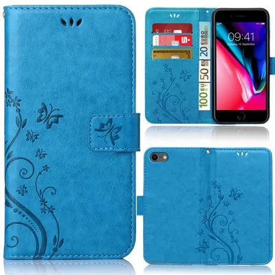 Produktbild von Apple iPhone 8 Bookstyle Flower Look Blau