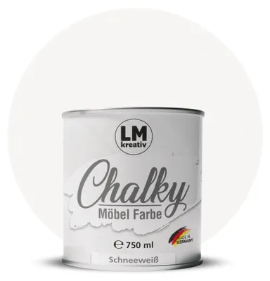Produktbild von LM-Kreativ Chalky Möbelfarbe 750 ml, Schneeweiß – deckende Kreidefarbe auf Wasserbasis, ultramatt, für Möbel, Holz & Metall, meist ohne Grundierung