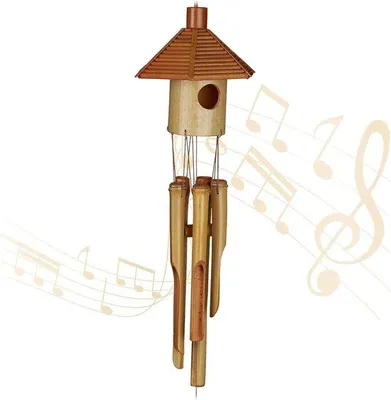 Produktbild von Bamboe windgong windvanger - HBD 65 x 11 x 13 cm - naturel/oranje