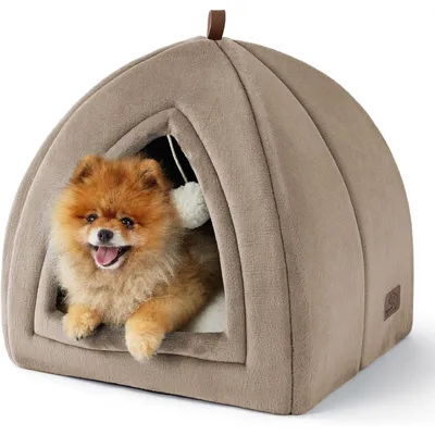 Immagine prodotto di Tana pieghevole per gatti con cuscino lavabile, dimensioni 44x44x44 cm, realizzata in flanella effetto cammello