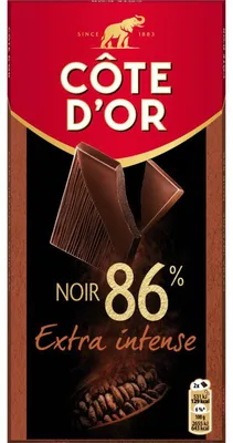 Produktbild von Cote dOr Fin 86% cacao, dunkle Schokolade, 100 g, Kakao, 2655 kJ, 643 kcal, 531 kJ