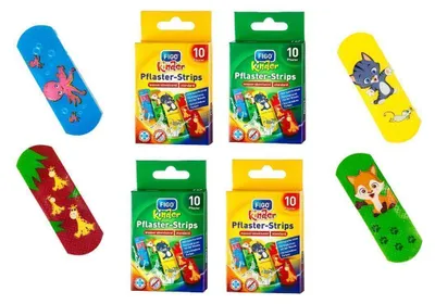 Produktbild von Bunte Kinderpflaster mit lustigen Motiven – 40 Stück Wundpflaster hautfreundlich atmungsaktiv wasserabweisend + Notizblock