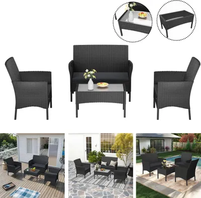 Produktbild von LARS360 Polyrattan Gartenmöbel Set Weiß Glas - 2er Sofa, 2 Sessel, Tisch mit Glasplatte & Kissen – Wetterfeste Balkonmöbel Sitzgarnitur für Garten Terrasse Outdoor 4 Personen