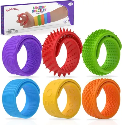 Productafbeelding van Siliconen fidgettoys - Set van 6 - Sensorische klikarmbanden - Anti-stress vingerspeelgoed - Stressverminderend