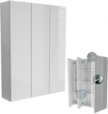Produktbild von Hängende Badezimmerkommode in Weiß Hochglanz 3x25= 75 x 100cm
