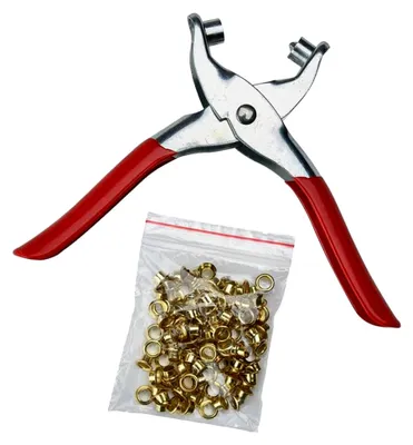 Produktbild von Ösenzange mit 100 Messingösen, Handwerkzeug für Materialbearbeitung