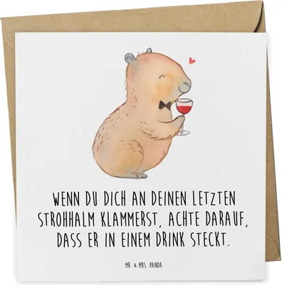 Produktbild von Mr. & Mrs. Panda Deluxe Karte Capybara Wein - Weiß - Geschenk, Glückwunschkarte, Spaßbild, Weinliebhaber, faltkarte, Klappkarte, für Weinkenner, Lustige Sprüche