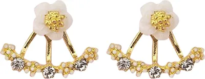 Produktbild von Frauen süße Gänseblümchenform Strass eingelegte Ohrjacke Ohrringe Party Schmuck Geschenk-Golden